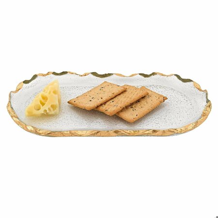 Homeroots 14 in. Glass Oval Edge Gold Leaf Platter 376065